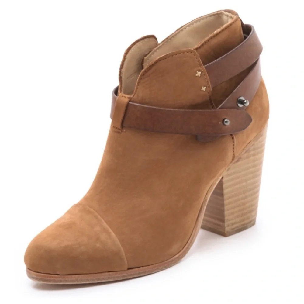 Rag & Bone Harrow Ankle Boots Camel Suede Nubuck Leather Size 7/37 Bohemian Moto
